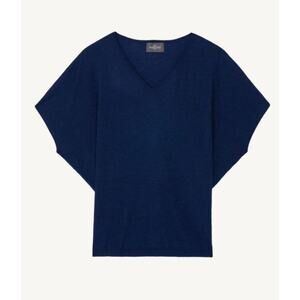 Eric Bompard 100% Cashmere Sweater Navy Blue V Neck Batwing Jumper Knit Top M L